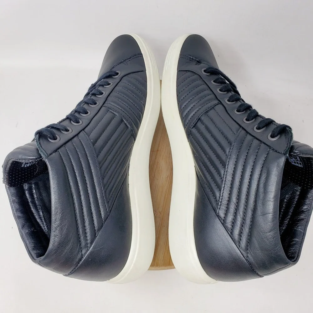 ECCO Soft 7 Sneaker Womens 41 Black Leather High Top Quilted Comfort Shoes